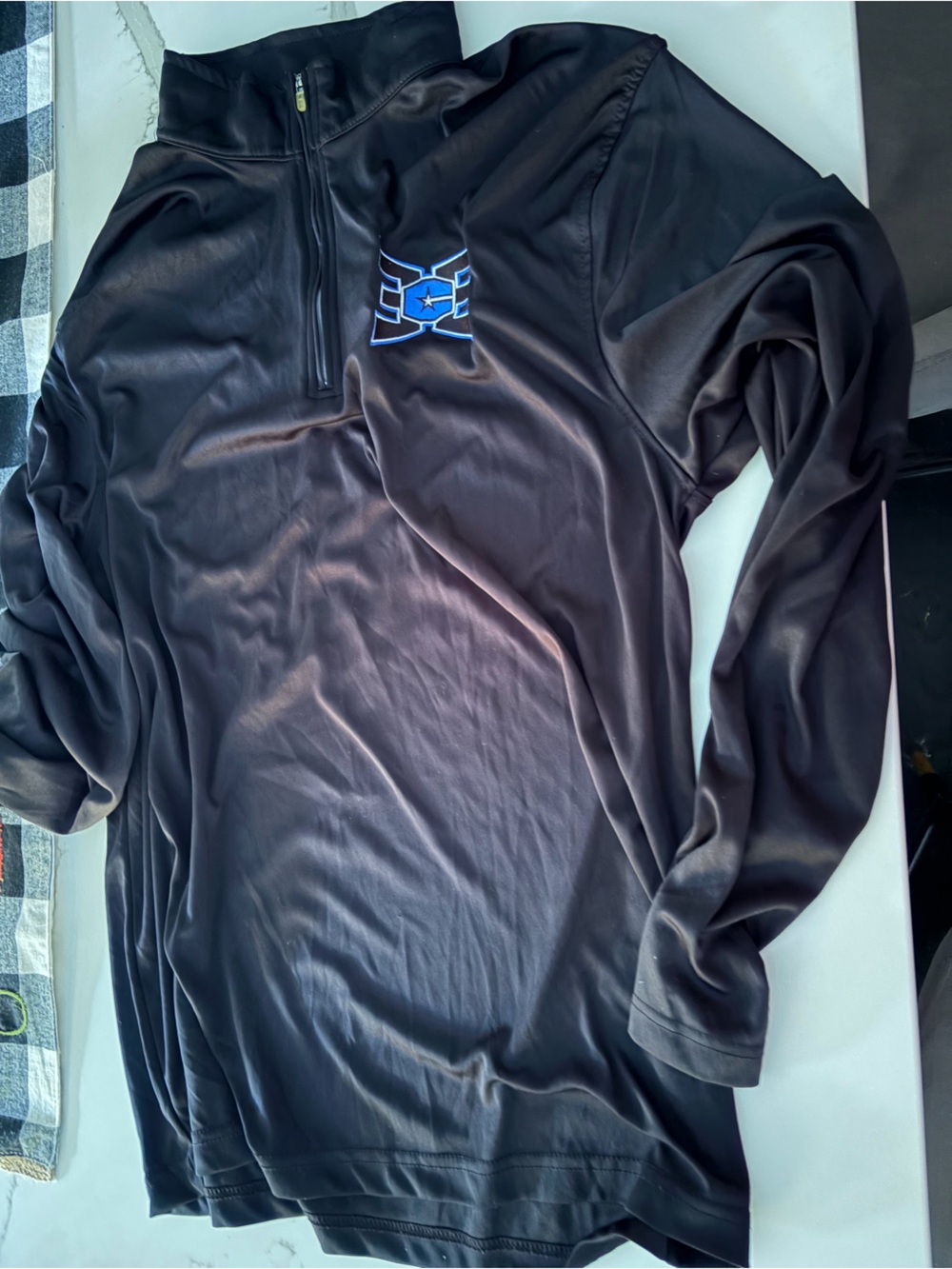 Black Quarter-Zip Varsity Pullover with Blue ECE (East celebrity elite )